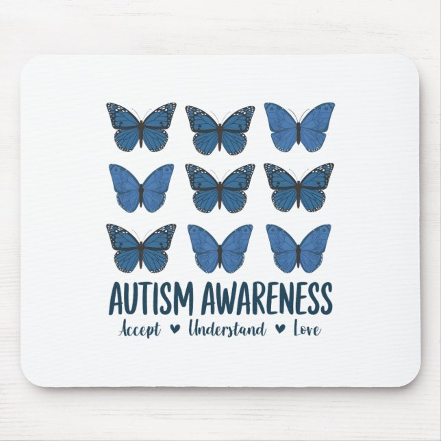 Mousepad Aceitar Compreender Autismo Atenção Borboleta (Frente)