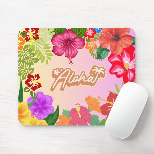 Mousepad Acessório de Mesa Floral Havaiano (Com mouse)