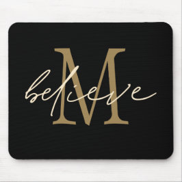 Mousepad Acredite no Monograma Inicial Dourado Preto Motiva