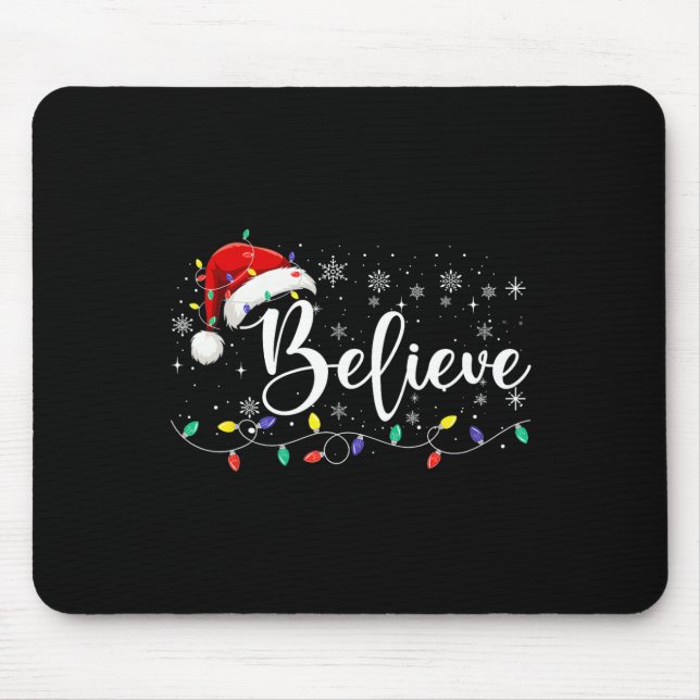 Mousepad Acredite no Natal Luz Vermelha Santa Hat Família X (Frente)