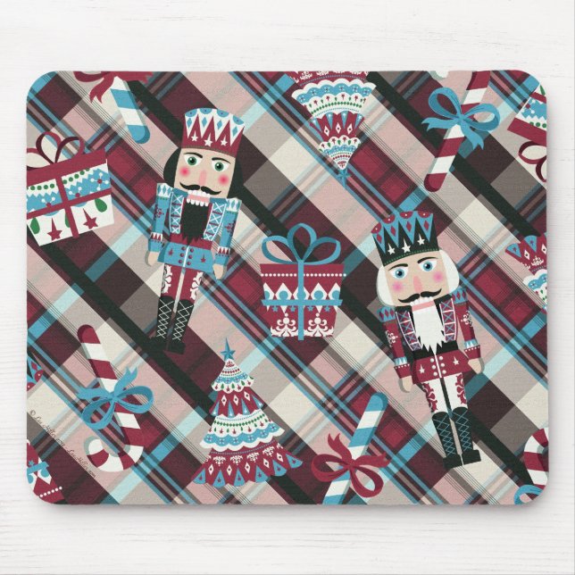 Mousepad Acrililado de Natal Plaid Azul Burgundy (Frente)