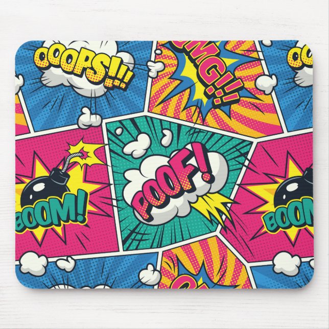 Mousepad Action Comic Efeitos Sonoros - Tapete de Mouse Des (Frente)