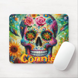Mousepad Açúcar Crânio Rosas Florais Girassol Personalizado