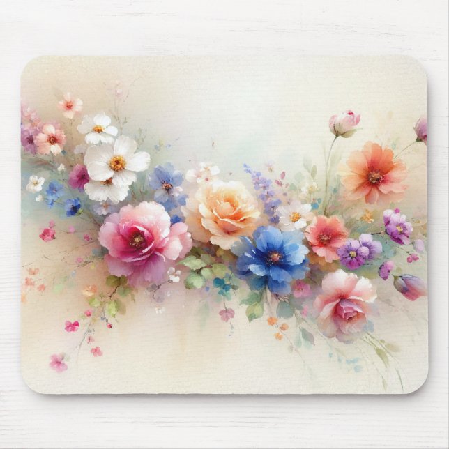 Mousepad Add Your Text Name Elegant Watercolor Flowers (Frente)