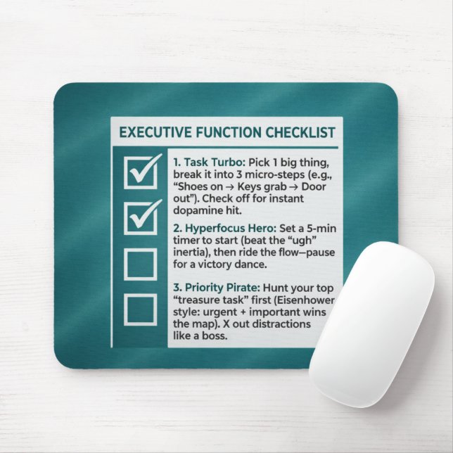 Mousepad ADHD Productivity Executive Function Checklist (Com mouse)