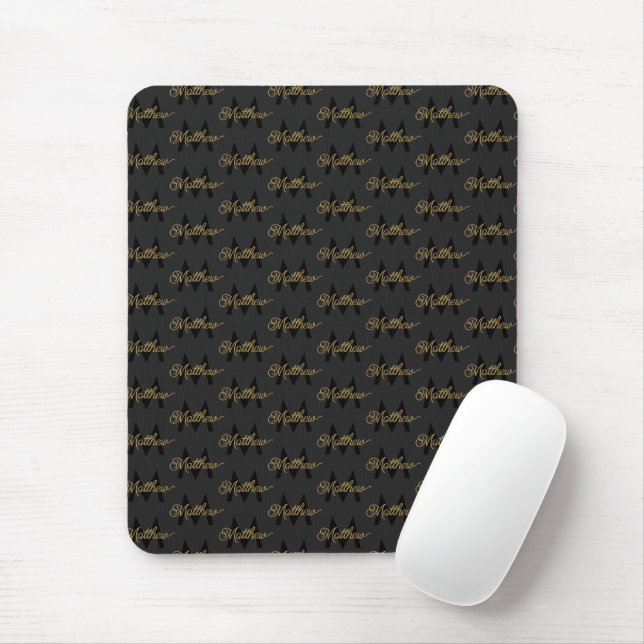 Mousepad Adicionar Nome & Monograma Modos de Clássica Preta (Com mouse)