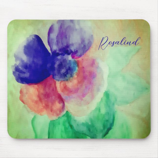 Mousepad Adicionar Nome Violet Blue e Pastel Rosa Floral (Frente)