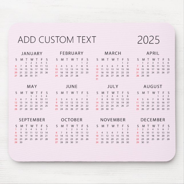 Mousepad adicionar seu próprio texto personalizado 2025 Cal (Frente)
