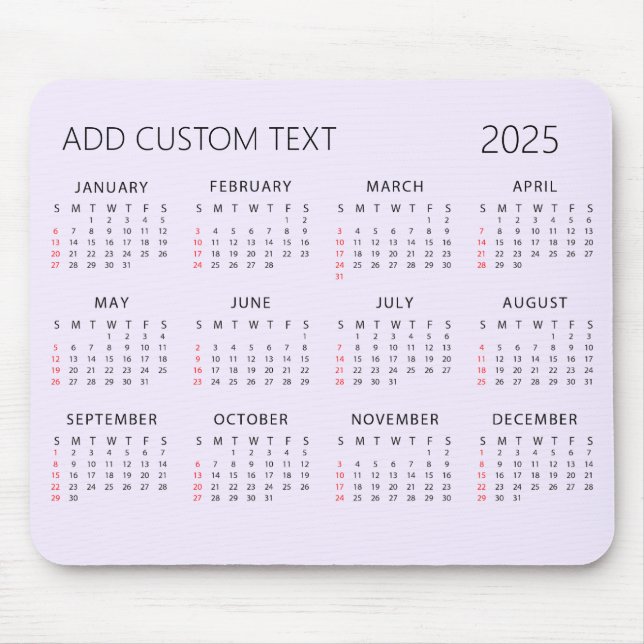 Mousepad adicionar seu próprio texto personalizado Calendár (Frente)