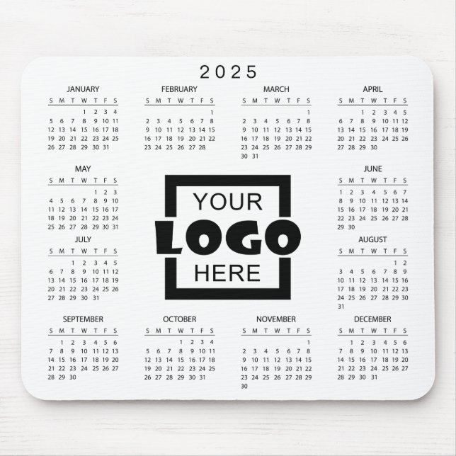 Mousepad Adicione seu logotipo de empresa para 2025 Calendá (Frente)