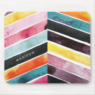 Mousepad Adicione seu nome Vivid Watercolor Chevron I