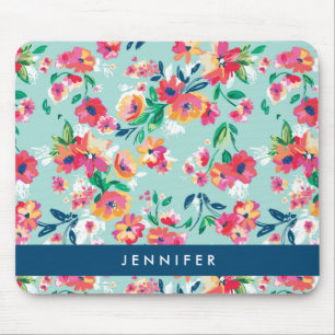 Mousepad Adicione seu teste padrão de flores pintado  