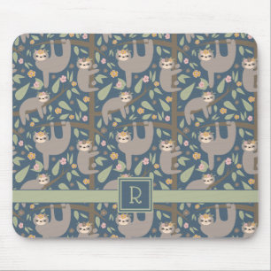 Mousepad Adicione seu teste padrão floral bonito inicial