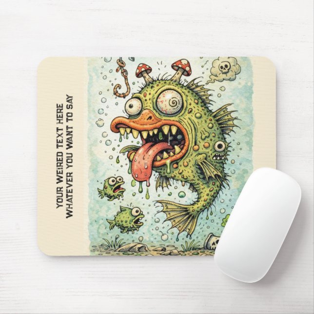 Mousepad Adicione sua foto e seu texto estranho Peixe engra (Com mouse)