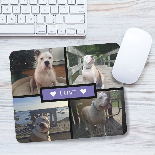 Mousepad Adicione sua própria colagem de fotos de cachorro  (Add Your Own Dog Photo Collage Purple Mouse Pad)