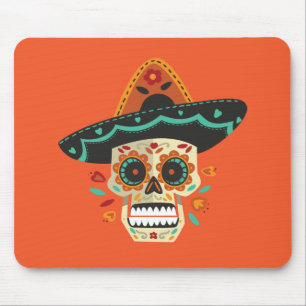 Mousepad Adoce o crânio com Chapéu Diâmetro de Muertos
