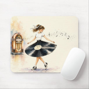 Mousepad Adolescente retrô dançando ao toca-discos