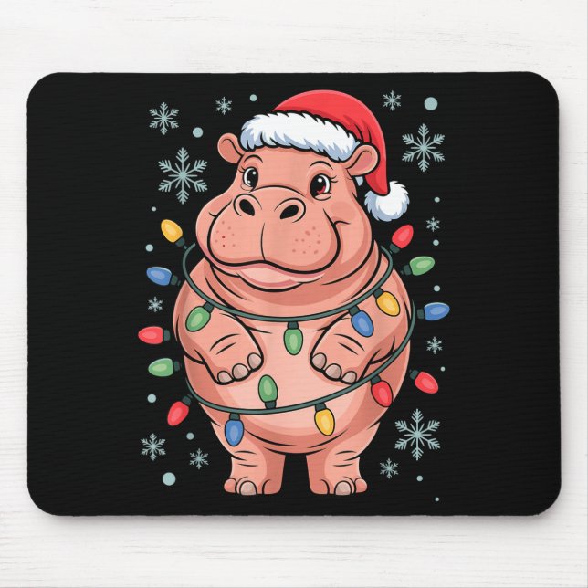 Mousepad Adorable Hip Wrapped Christmas Light Santa Hat Win (Frente)