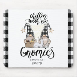 Mousepad Adoráveis Gnomes Fofos Xadrez Preto de Búfalo