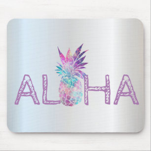 Mousepad Adorável Aloha Abacaxi Havaiano, Prata