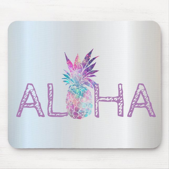 Mousepad Adorável Aloha Abacaxi Havaiano, Prata (Frente)