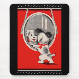 Mousepad adorável cachorrinho no espelho