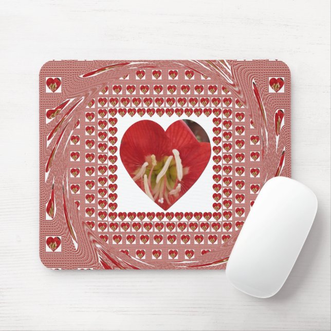 Mousepad Adorável Design de Coração Vermelho Flor (Com mouse)