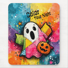 Mousepad Adorável Fantasma de Patchwork Arte Colorida de Sa