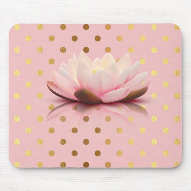 Mousepad Adorável Flor de Lótus com Pontos Polka Faux Doura (Frente)