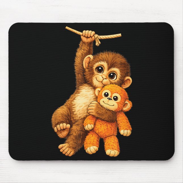 Mousepad Adorável macaco soco stuffed buddy plush abraçando (Frente)