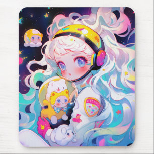 Mousepad Adorável Menina de Animação Kawaii no Espaço
