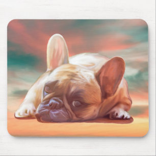 Mousepad Adorável Pintura em Aquarela de Bulldog Francês