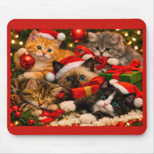 Mousepad Adorável Rato de Natal com Gatinhos Brincalhões