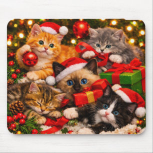 Mousepad Adorável Rato de Natal com Gatinhos Brincalhões
