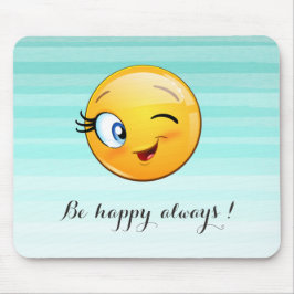 Mousepad Adorável rosto de emoji piscando - seja feliz semp