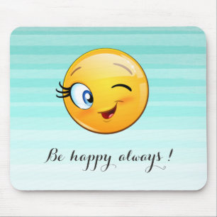 Mousepad Adorável rosto de emoji piscando - seja feliz semp