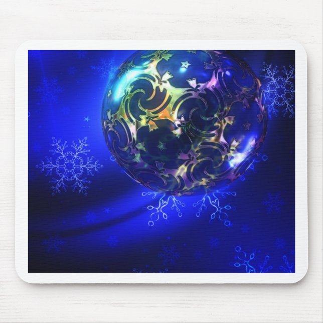 Mousepad Adorno de Natal azul elétrico personalizável (Frente)