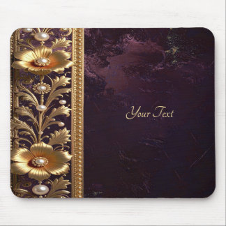 Mousepad Adorno Floral Dourado com Pérolas