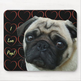 Mousepad Adoro Pugs com Corações