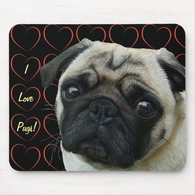 Mousepad Adoro Pugs com Corações (Frente)