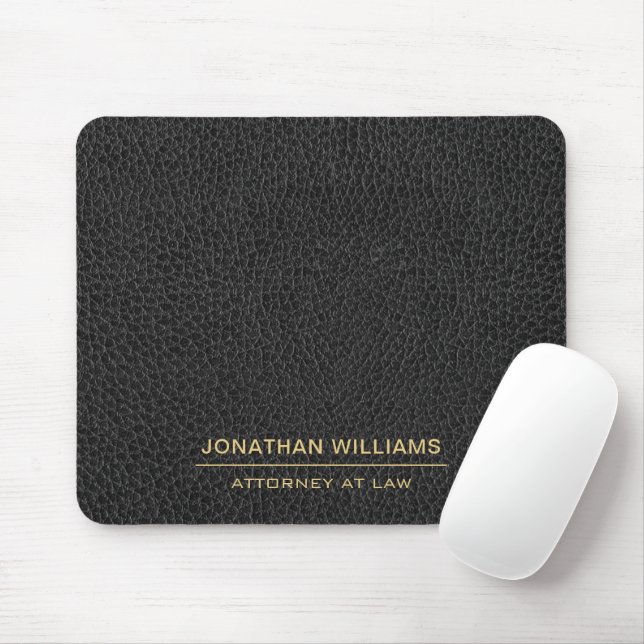 Mousepad Advogado Faux Couro Nome Personalizado Preto  (Com mouse)
