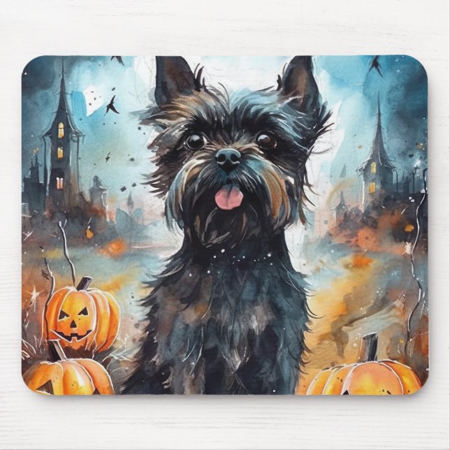 Mousepad Affenpinscher de Halloween com Abóboras Assustador (Frente)