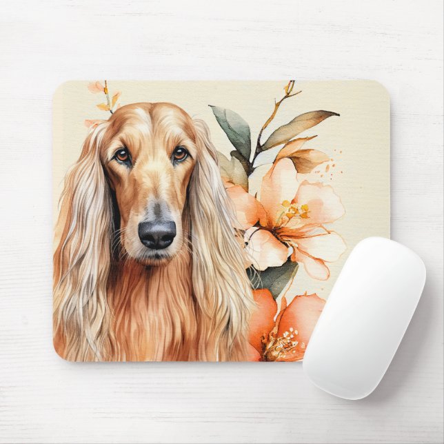 Mousepad Afghan Hound Dog and Peach Lilies (Com mouse)
