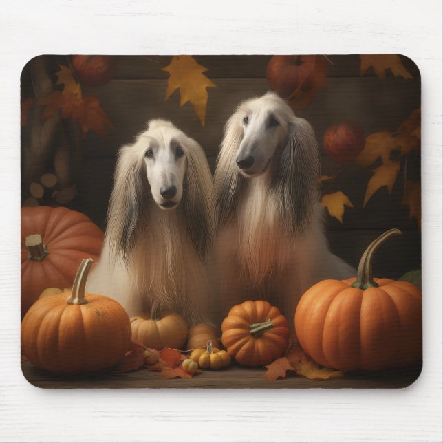 Mousepad afghan hound Puppy Autumn Delight Pumpkin (Frente)