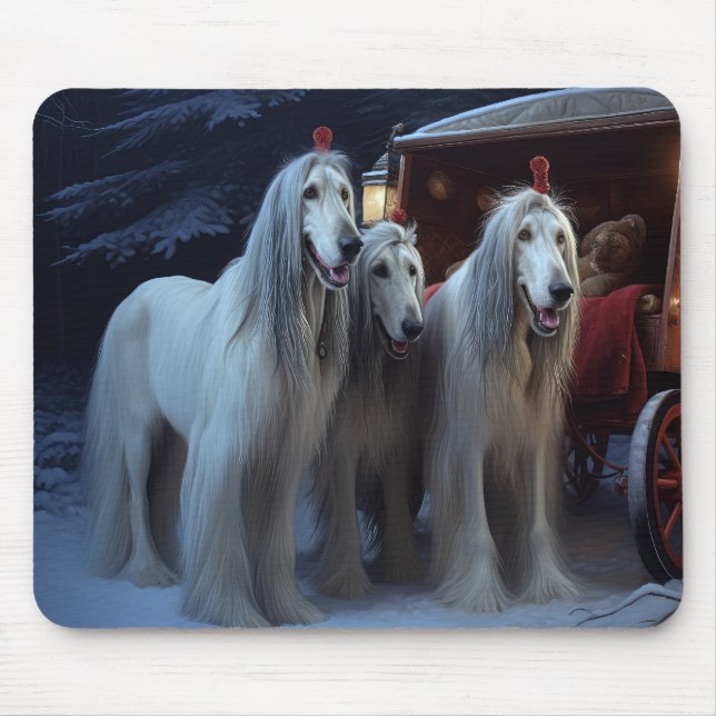 Mousepad Afghan Hound Snowy Sleigh Ride Casey Decor (Frente)