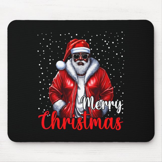 Mousepad African American Santa Christmas Shirt Pajama Cool (Frente)