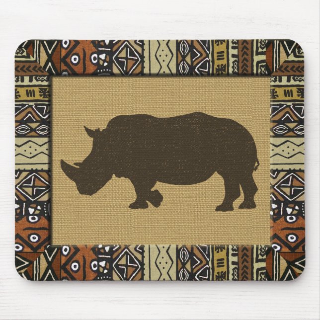 Mousepad Africano Mudcloth e rinoceronte (Frente)