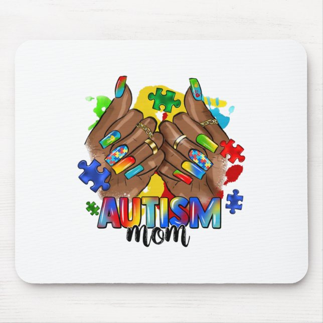 Mousepad Afro Black Nail Autismo Mãe Autismo Dia 20 (Frente)
