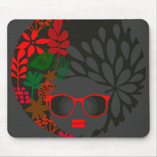 Mousepad Afro Diva Vermelho Verde Ardósia Preto