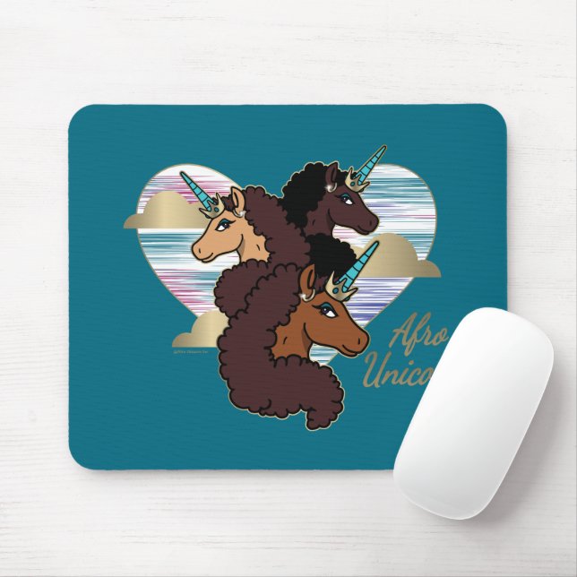 Mousepad Afro Unicorn Trio Heart Design (Com mouse)